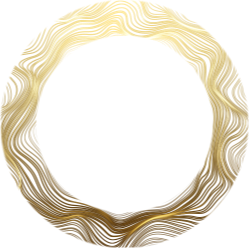 Decorative gold circular design on a white background